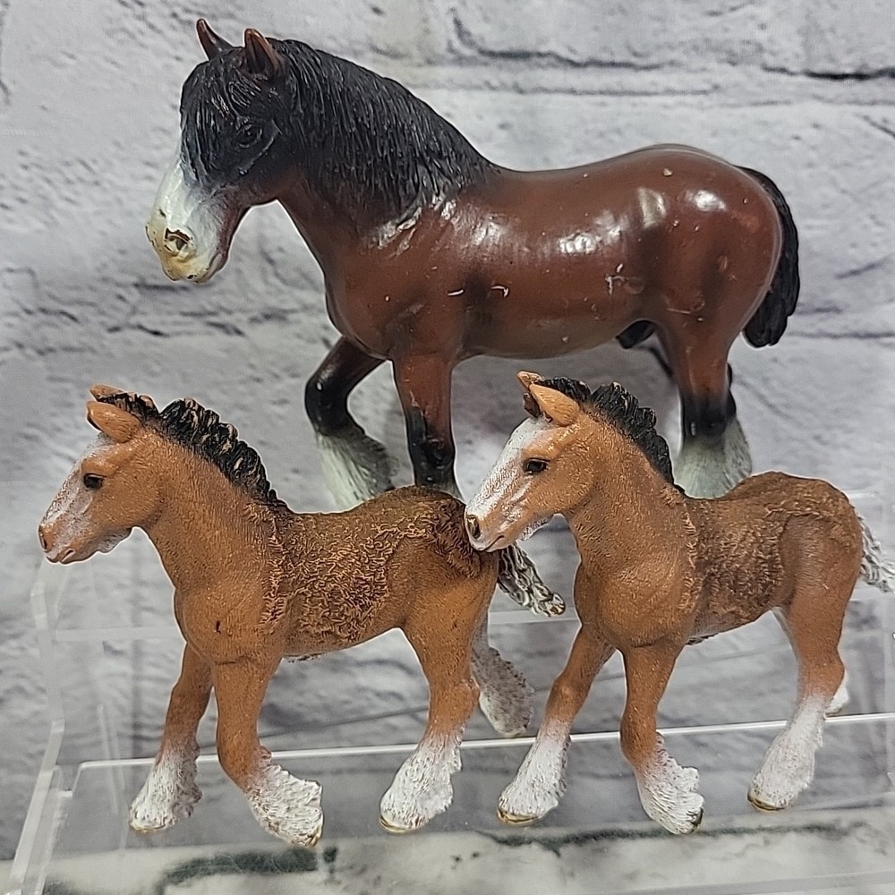 Schleich Clydesdale Horses Figures‎ Lot Realistic Gelding W/ Twin Foal Colts